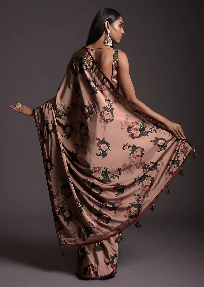 Premium Floral Print Saree Collection Peach